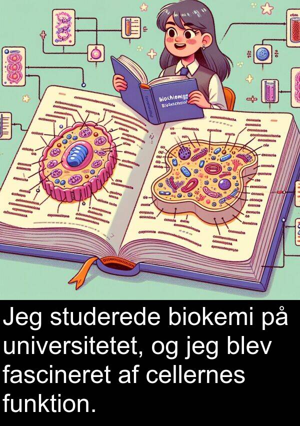 fascineret: Jeg studerede biokemi på universitetet, og jeg blev fascineret af cellernes funktion.