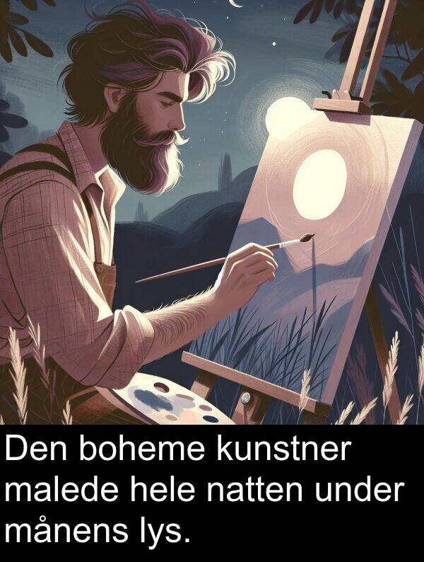kunstner: Den boheme kunstner malede hele natten under månens lys.
