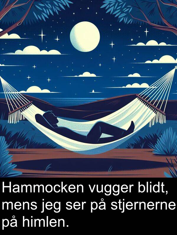 vugger: Hammocken vugger blidt, mens jeg ser på stjernerne på himlen.