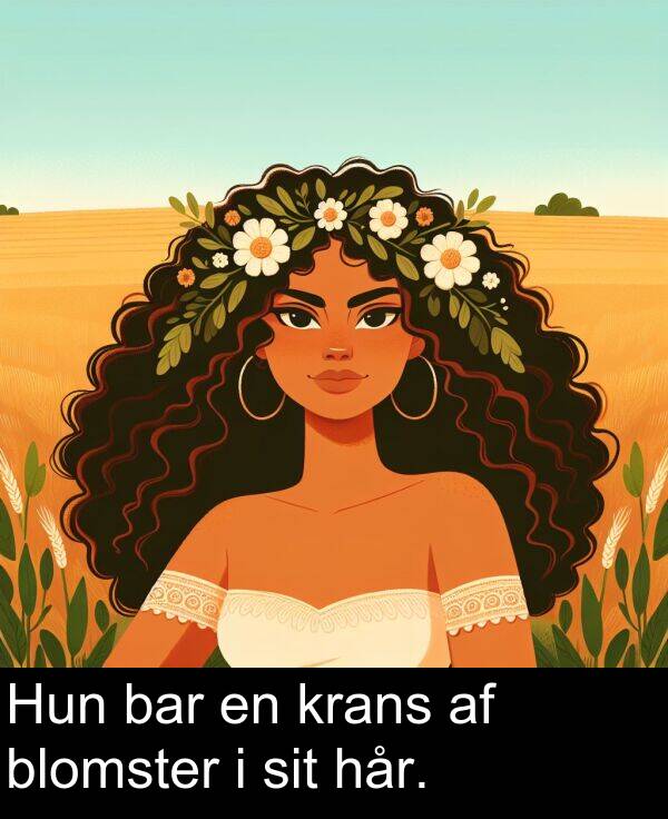bar: Hun bar en krans af blomster i sit hår.