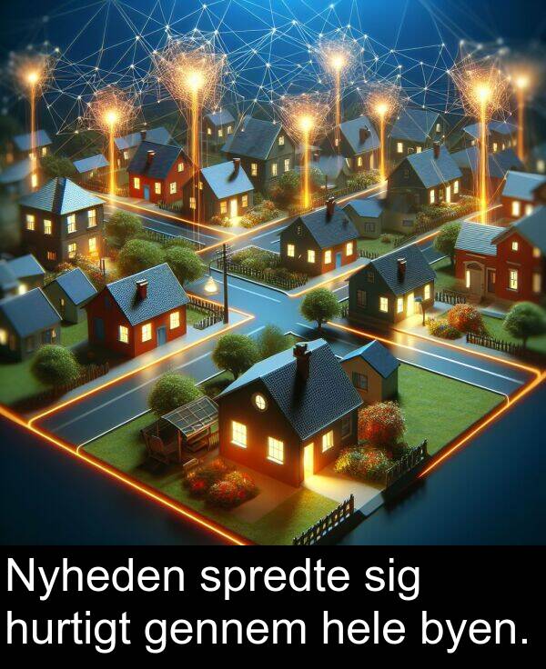 gennem: Nyheden spredte sig hurtigt gennem hele byen.