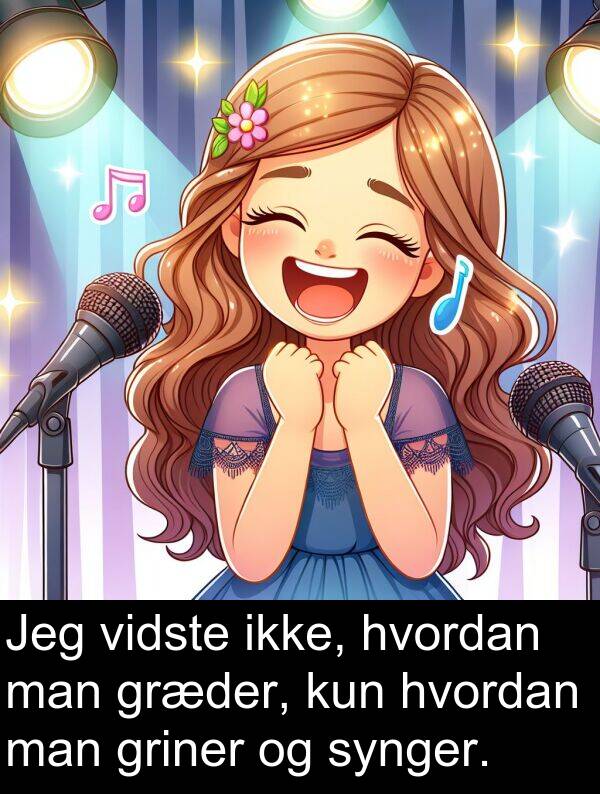 kun: Jeg vidste ikke, hvordan man græder, kun hvordan man griner og synger.