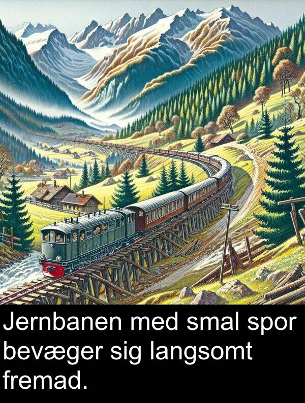 fremad: Jernbanen med smal spor bevæger sig langsomt fremad.