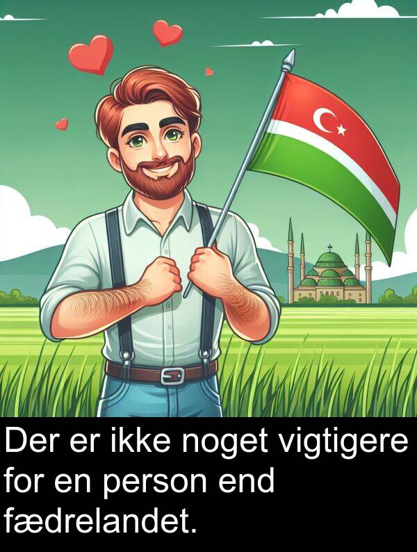 vigtigere: Der er ikke noget vigtigere for en person end fædrelandet.