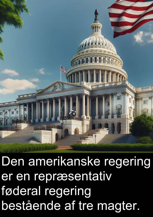 føderal: Den amerikanske regering er en repræsentativ føderal regering bestående af tre magter.
