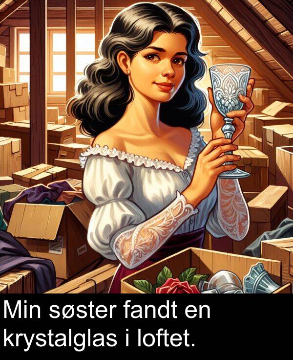 krystalglas: Min søster fandt en krystalglas i loftet.