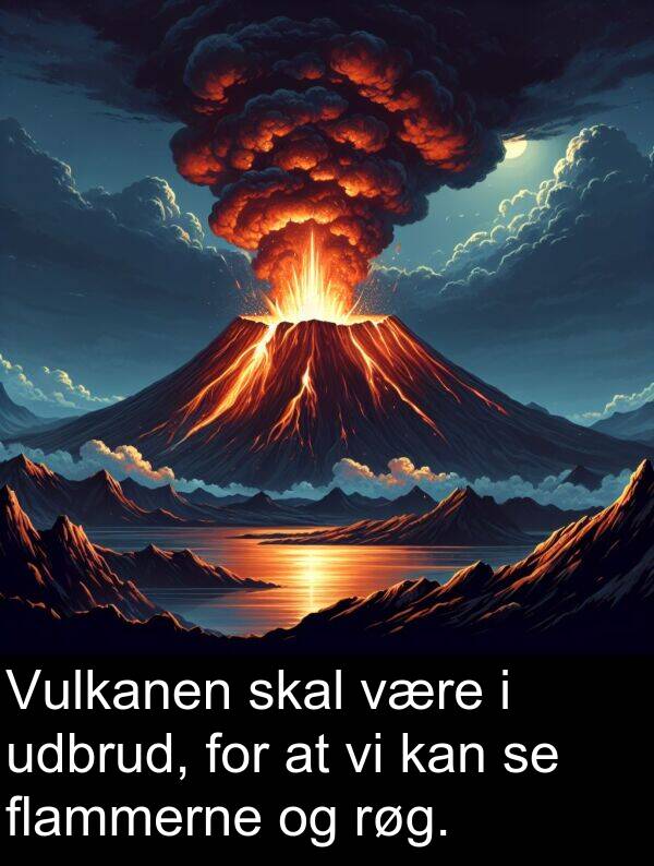 udbrud: Vulkanen skal være i udbrud, for at vi kan se flammerne og røg.