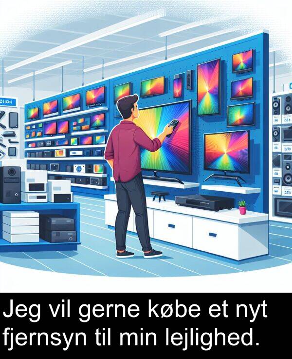 købe: Jeg vil gerne købe et nyt fjernsyn til min lejlighed.
