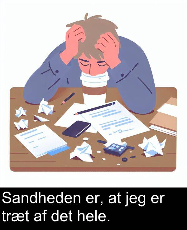 jeg: Sandheden er, at jeg er træt af det hele.