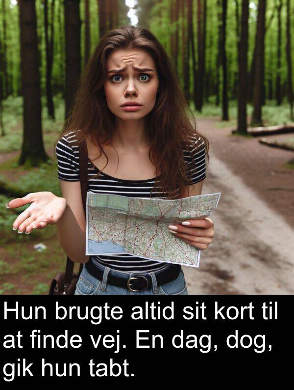 kort: Hun brugte altid sit kort til at finde vej. En dag, dog, gik hun tabt.