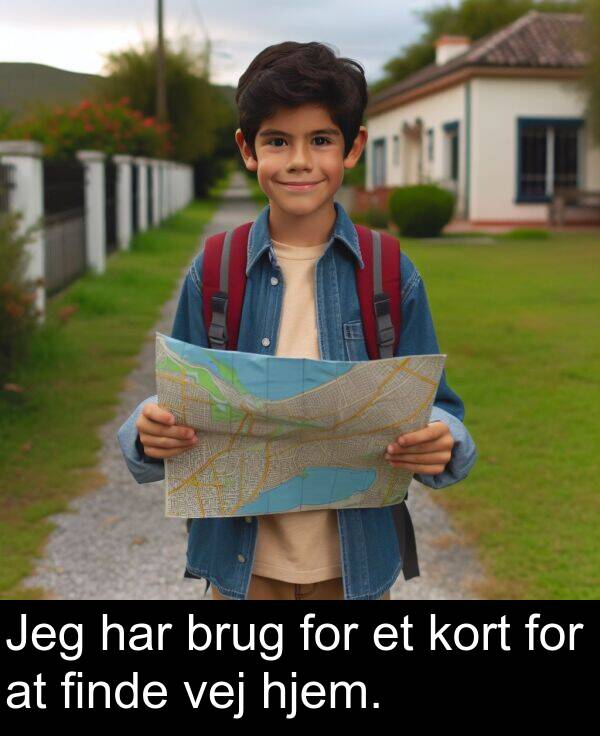 kort: Jeg har brug for et kort for at finde vej hjem.