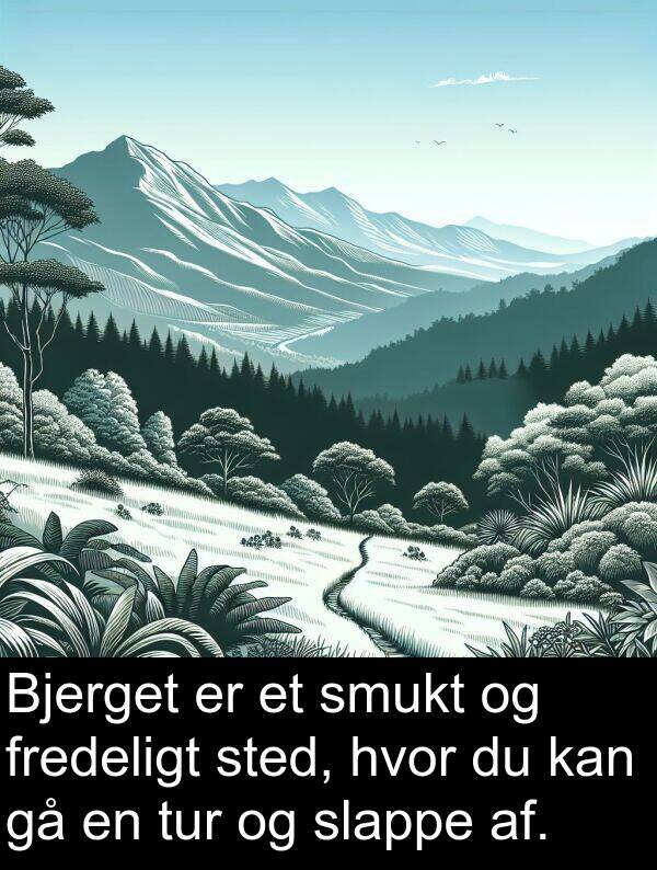 af: Bjerget er et smukt og fredeligt sted, hvor du kan gå en tur og slappe af.