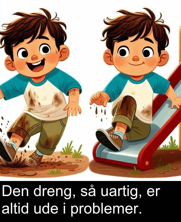 problemer: Den dreng, så uartig, er altid ude i problemer.