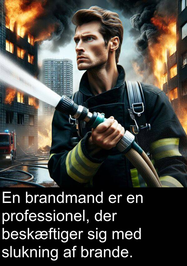 professionel: En brandmand er en professionel, der beskæftiger sig med slukning af brande.