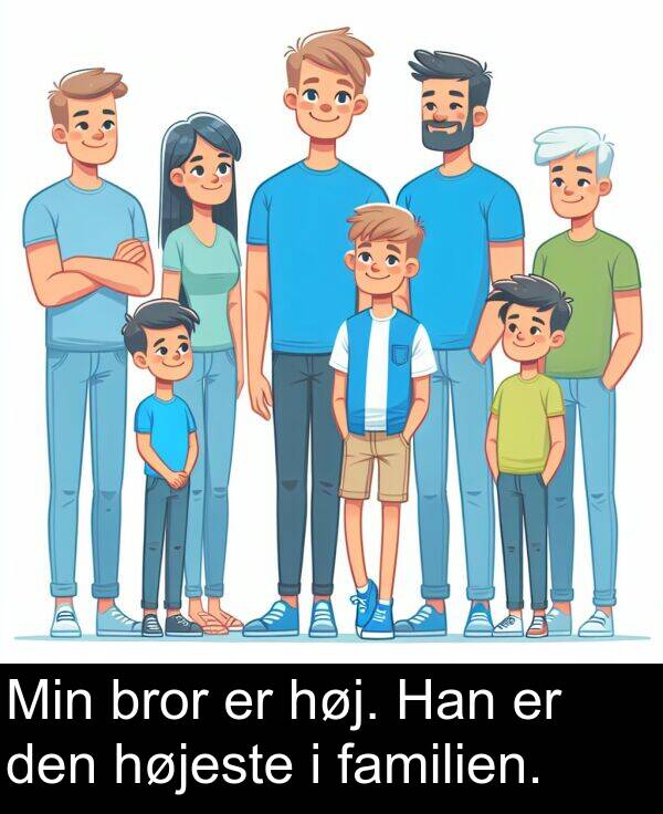 høj: Min bror er høj. Han er den højeste i familien.