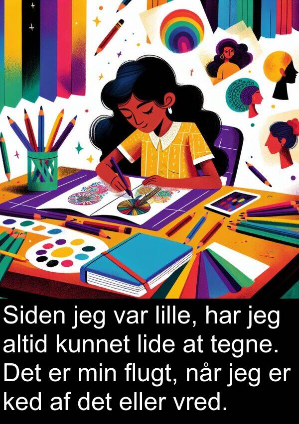 ked: Siden jeg var lille, har jeg altid kunnet lide at tegne. Det er min flugt, når jeg er ked af det eller vred.