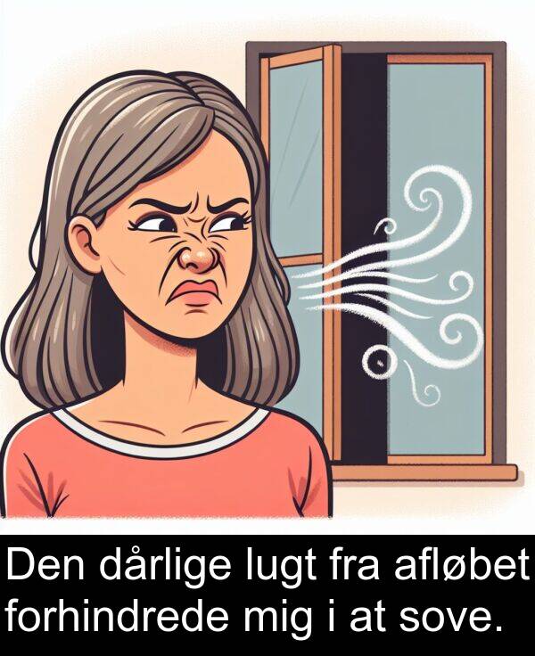 forhindrede: Den dårlige lugt fra afløbet forhindrede mig i at sove.