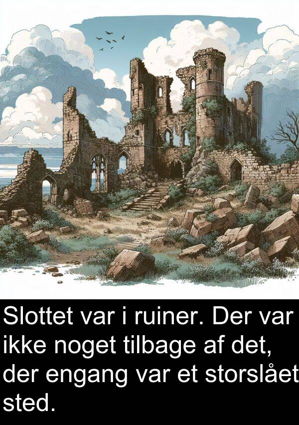 tilbage: Slottet var i ruiner. Der var ikke noget tilbage af det, der engang var et storslået sted.