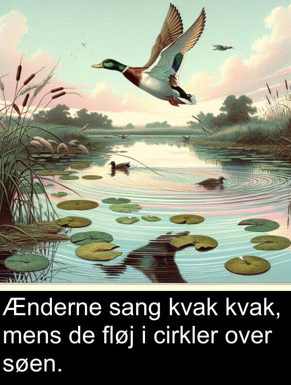 kvak: Ænderne sang kvak kvak, mens de fløj i cirkler over søen.