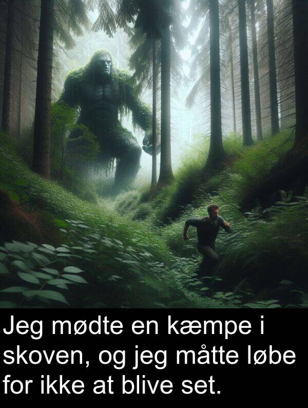 kæmpe: Jeg mødte en kæmpe i skoven, og jeg måtte løbe for ikke at blive set.