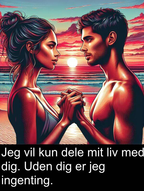 kun: Jeg vil kun dele mit liv med dig. Uden dig er jeg ingenting.
