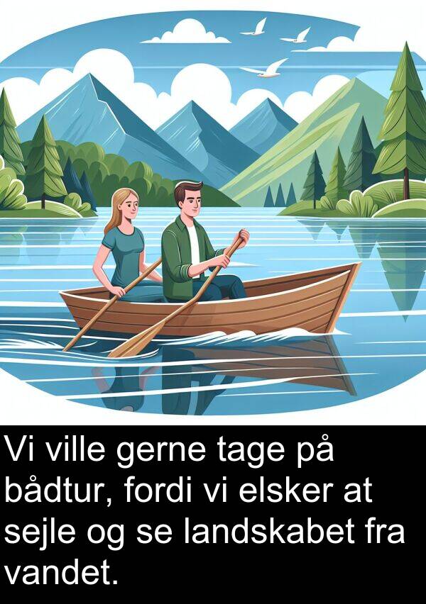 vandet: Vi ville gerne tage på bådtur, fordi vi elsker at sejle og se landskabet fra vandet.
