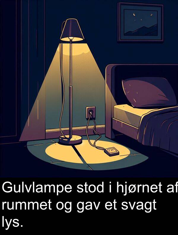 gav: Gulvlampe stod i hjørnet af rummet og gav et svagt lys.
