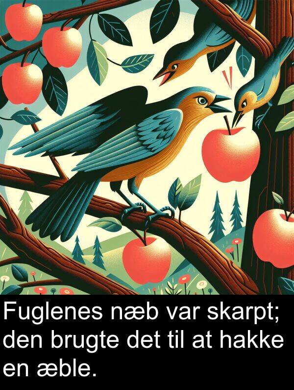 hakke: Fuglenes næb var skarpt; den brugte det til at hakke en æble.