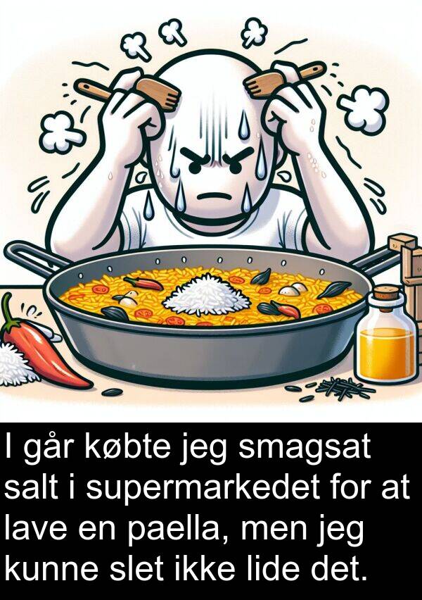 lave: I går købte jeg smagsat salt i supermarkedet for at lave en paella, men jeg kunne slet ikke lide det.