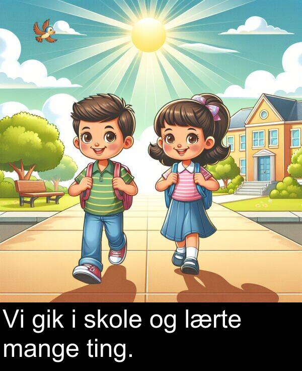 gik: Vi gik i skole og lærte mange ting.