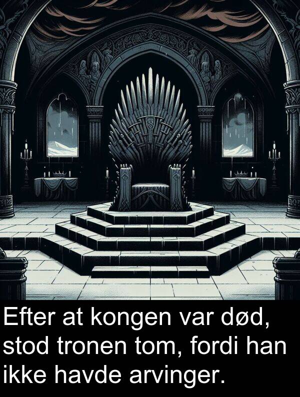 kongen: Efter at kongen var død, stod tronen tom, fordi han ikke havde arvinger.