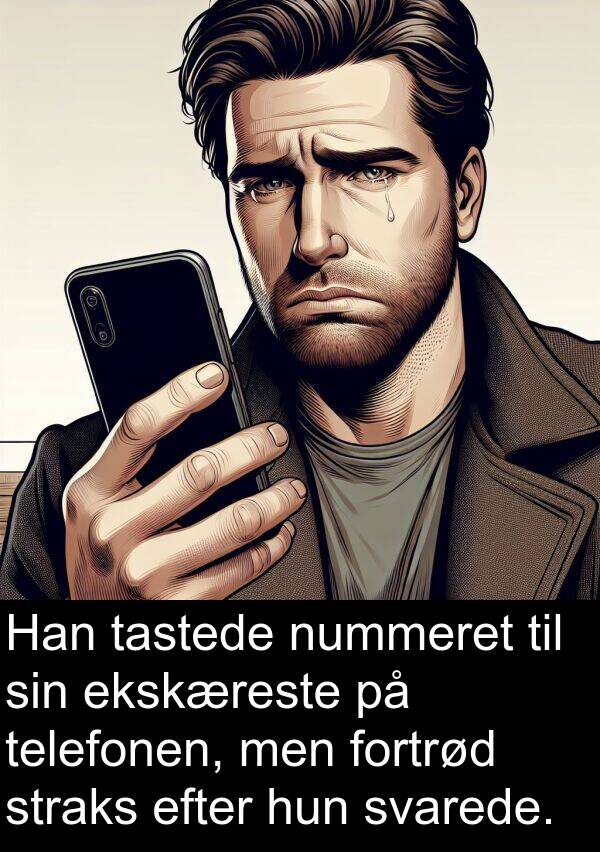 fortrød: Han tastede nummeret til sin ekskæreste på telefonen, men fortrød straks efter hun svarede.
