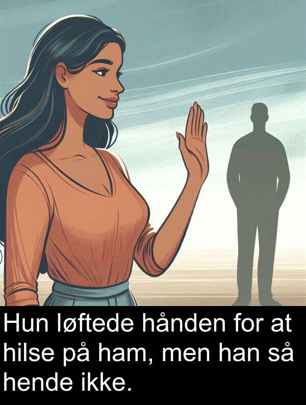hånden: Hun løftede hånden for at hilse på ham, men han så hende ikke.