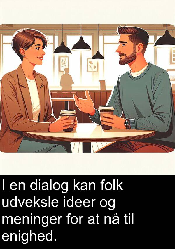 meninger: I en dialog kan folk udveksle ideer og meninger for at nå til enighed.