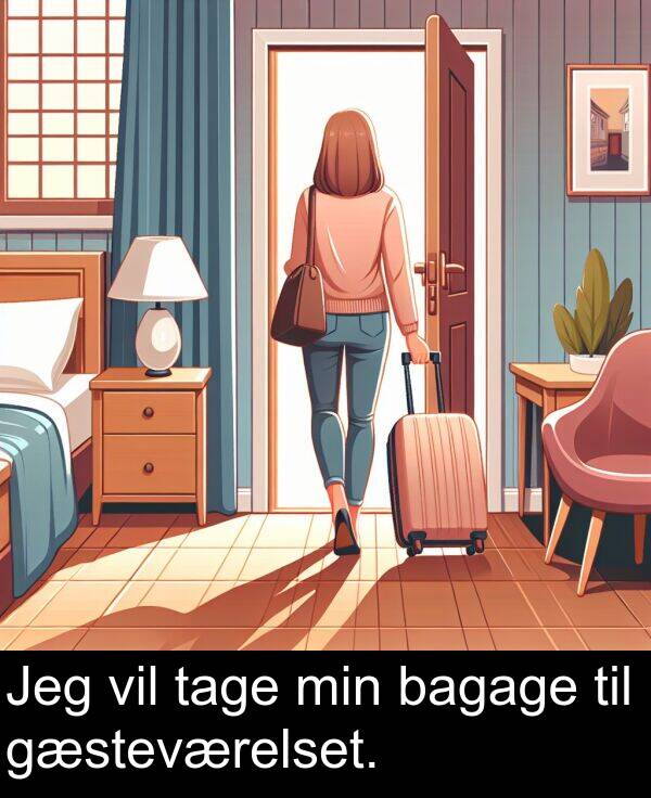 min: Jeg vil tage min bagage til gæsteværelset.