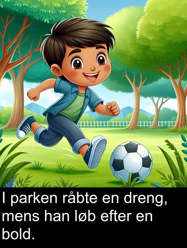 efter: I parken råbte en dreng, mens han løb efter en bold.