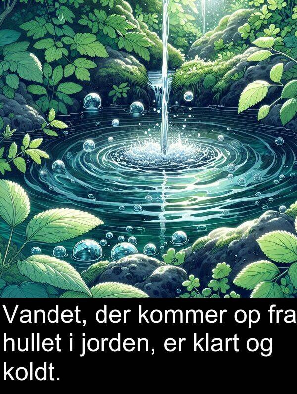 jorden: Vandet, der kommer op fra hullet i jorden, er klart og koldt.