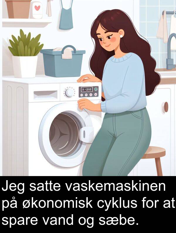 vand: Jeg satte vaskemaskinen på økonomisk cyklus for at spare vand og sæbe.