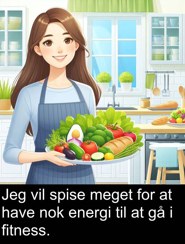 have: Jeg vil spise meget for at have nok energi til at gå i fitness.