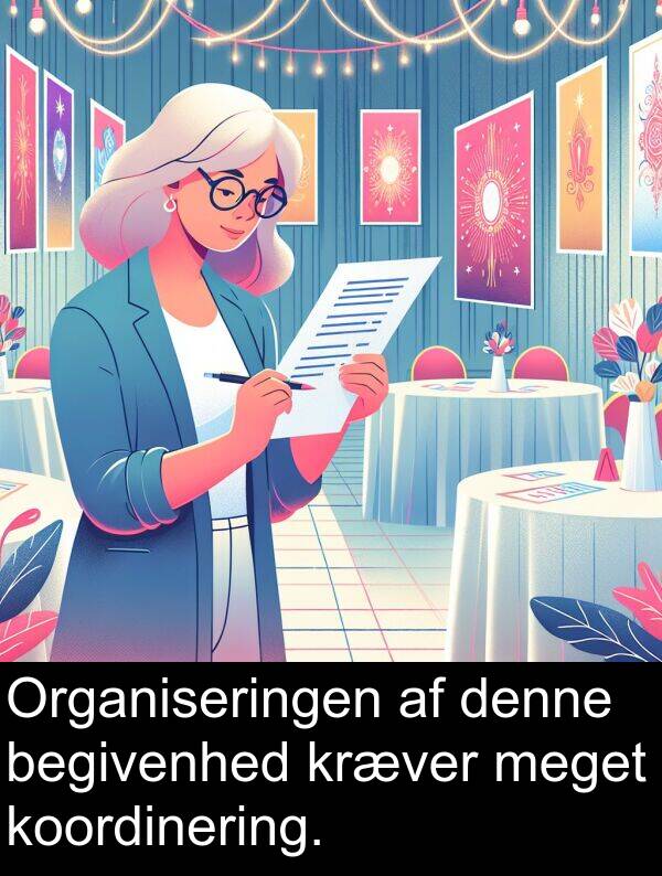 kræver: Organiseringen af denne begivenhed kræver meget koordinering.