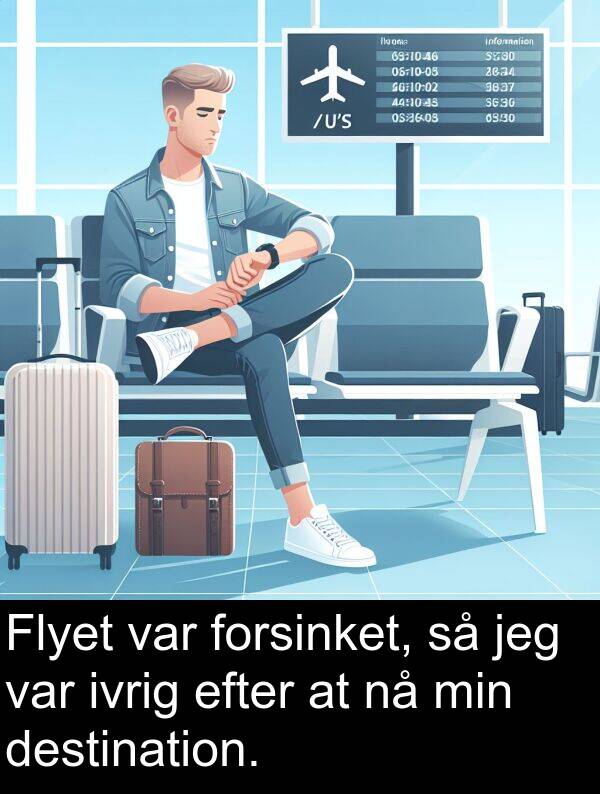 efter: Flyet var forsinket, så jeg var ivrig efter at nå min destination.