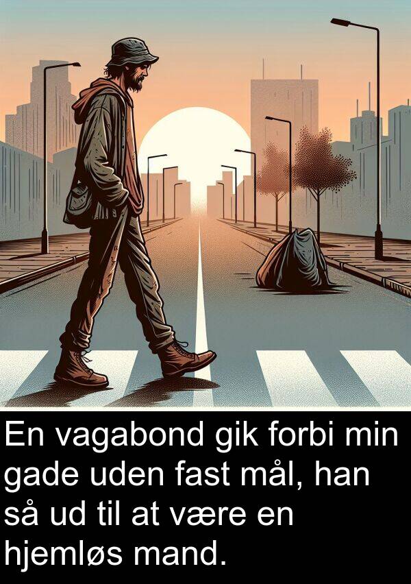 vagabond: En vagabond gik forbi min gade uden fast mål, han så ud til at være en hjemløs mand.