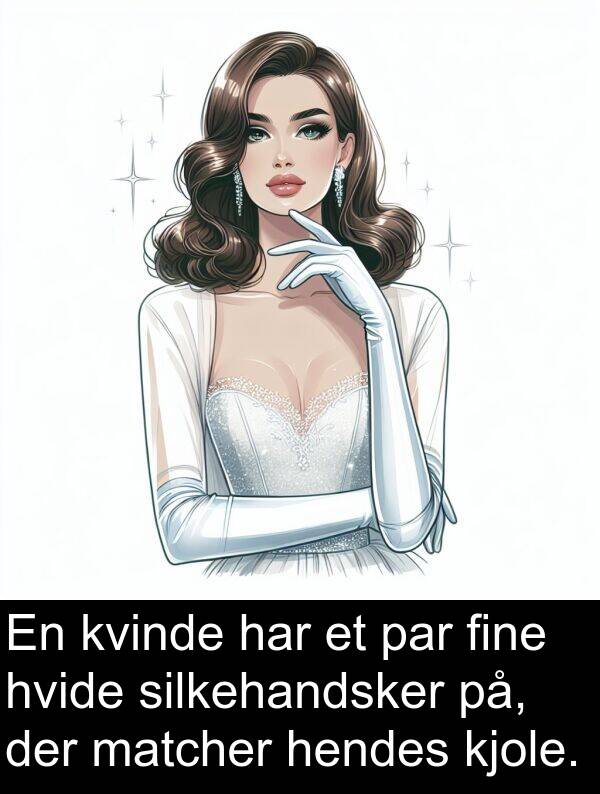 kvinde: En kvinde har et par fine hvide silkehandsker på, der matcher hendes kjole.