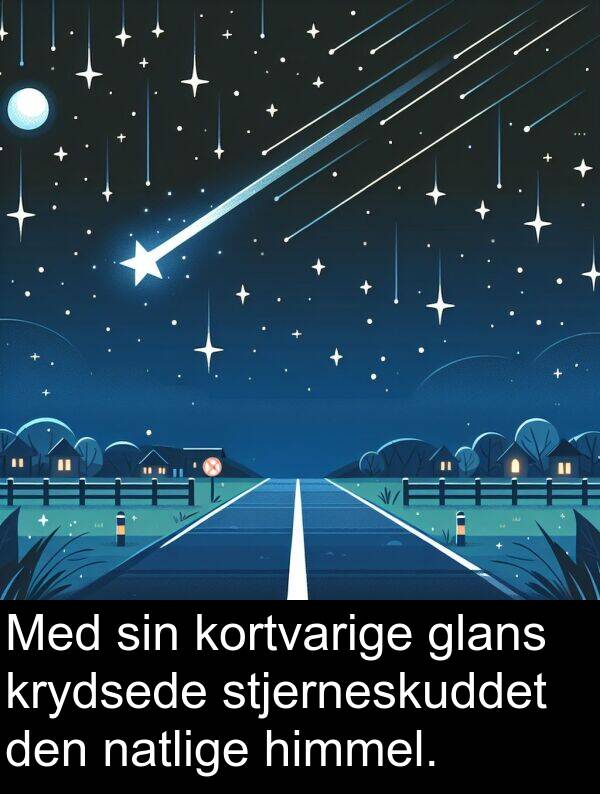 krydsede: Med sin kortvarige glans krydsede stjerneskuddet den natlige himmel.