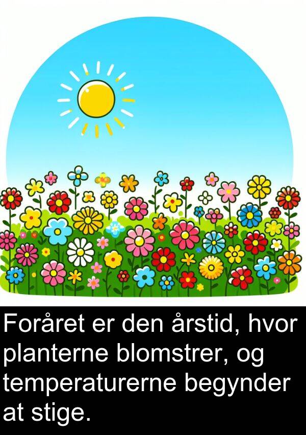 årstid: Foråret er den årstid, hvor planterne blomstrer, og temperaturerne begynder at stige.