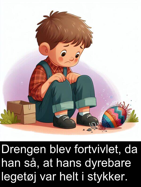 helt: Drengen blev fortvivlet, da han så, at hans dyrebare legetøj var helt i stykker.