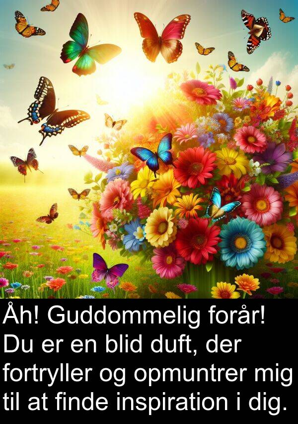 forår: Åh! Guddommelig forår! Du er en blid duft, der fortryller og opmuntrer mig til at finde inspiration i dig.