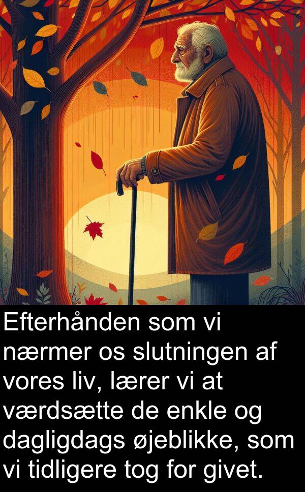 dagligdags: Efterhånden som vi nærmer os slutningen af vores liv, lærer vi at værdsætte de enkle og dagligdags øjeblikke, som vi tidligere tog for givet.
