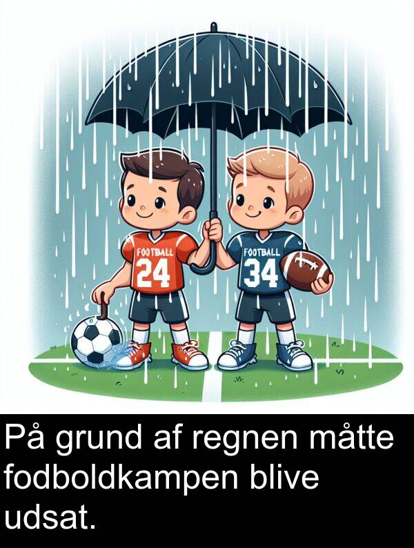 måtte: På grund af regnen måtte fodboldkampen blive udsat.