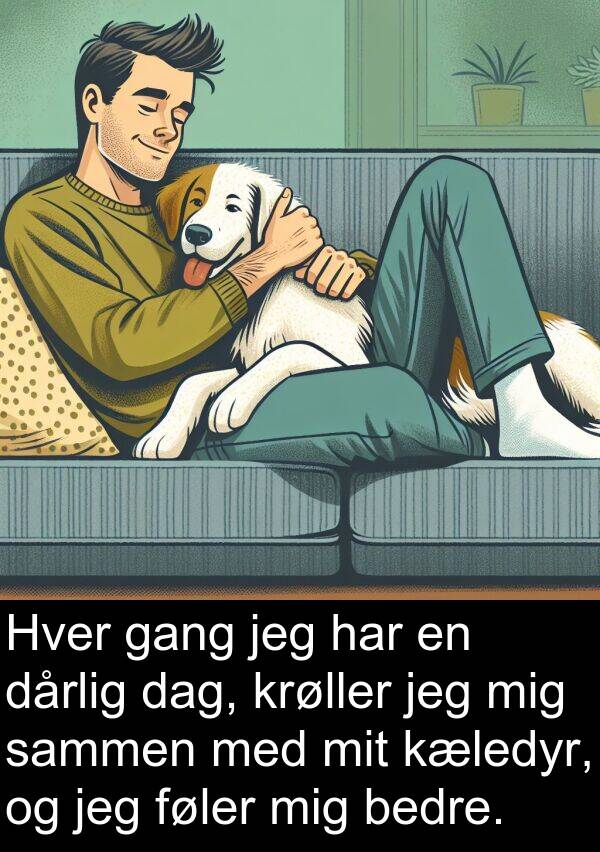 kæledyr: Hver gang jeg har en dårlig dag, krøller jeg mig sammen med mit kæledyr, og jeg føler mig bedre.